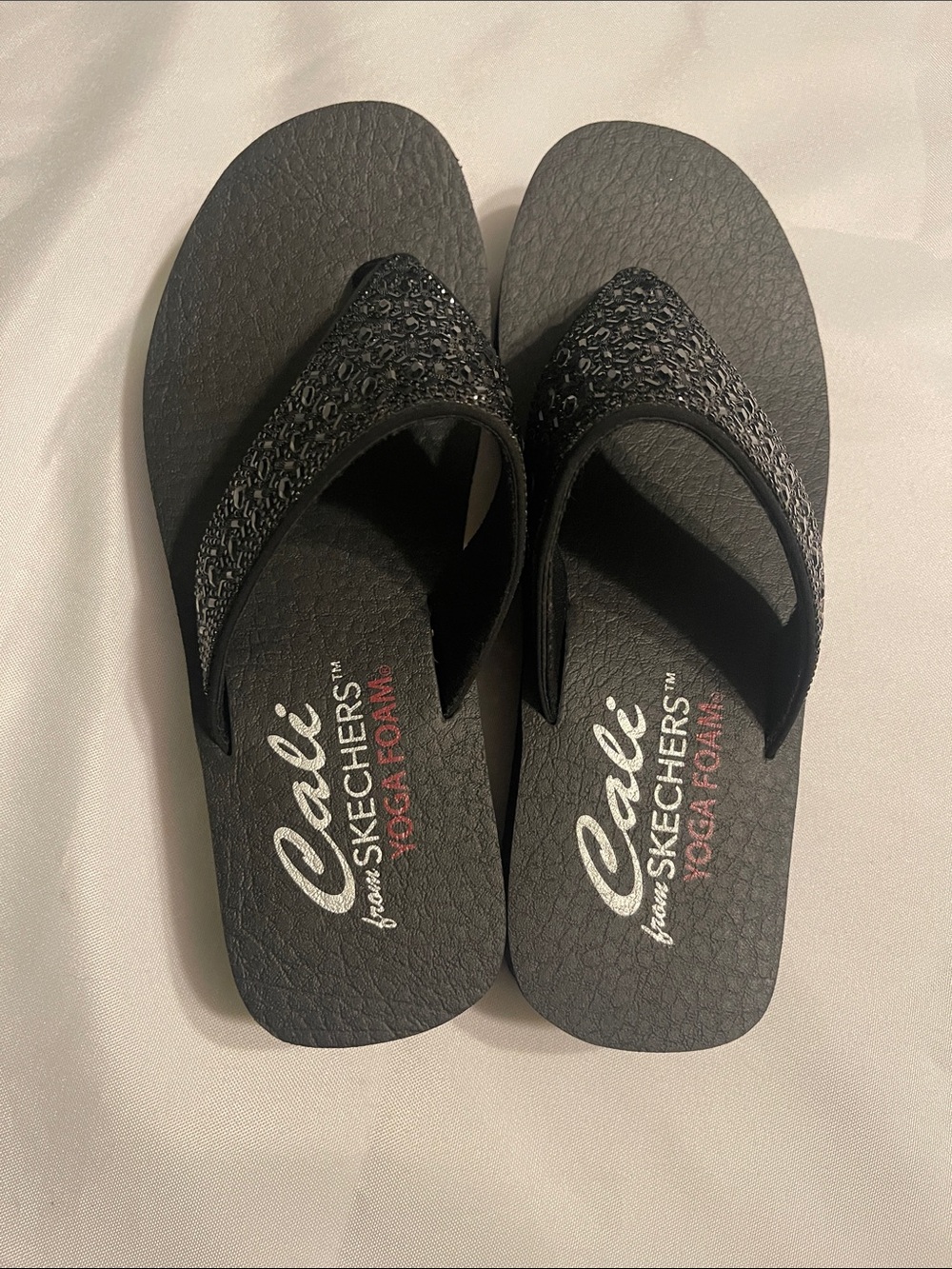 Skechers Black Glitter Strap Foam Flip Flops